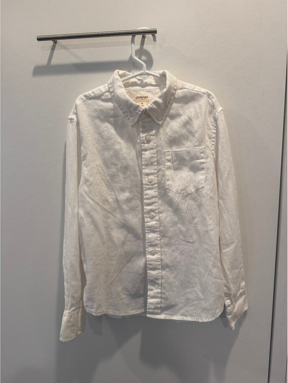 Crewcuts Boys White Linen Cotton Button Down Shirt Size 10 J.Crew